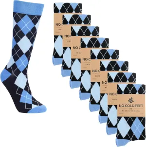 Fun Blue Colorful Novelty Socks for Men for Dress Casual Formal Groomsmen Wedding, 8 Pack