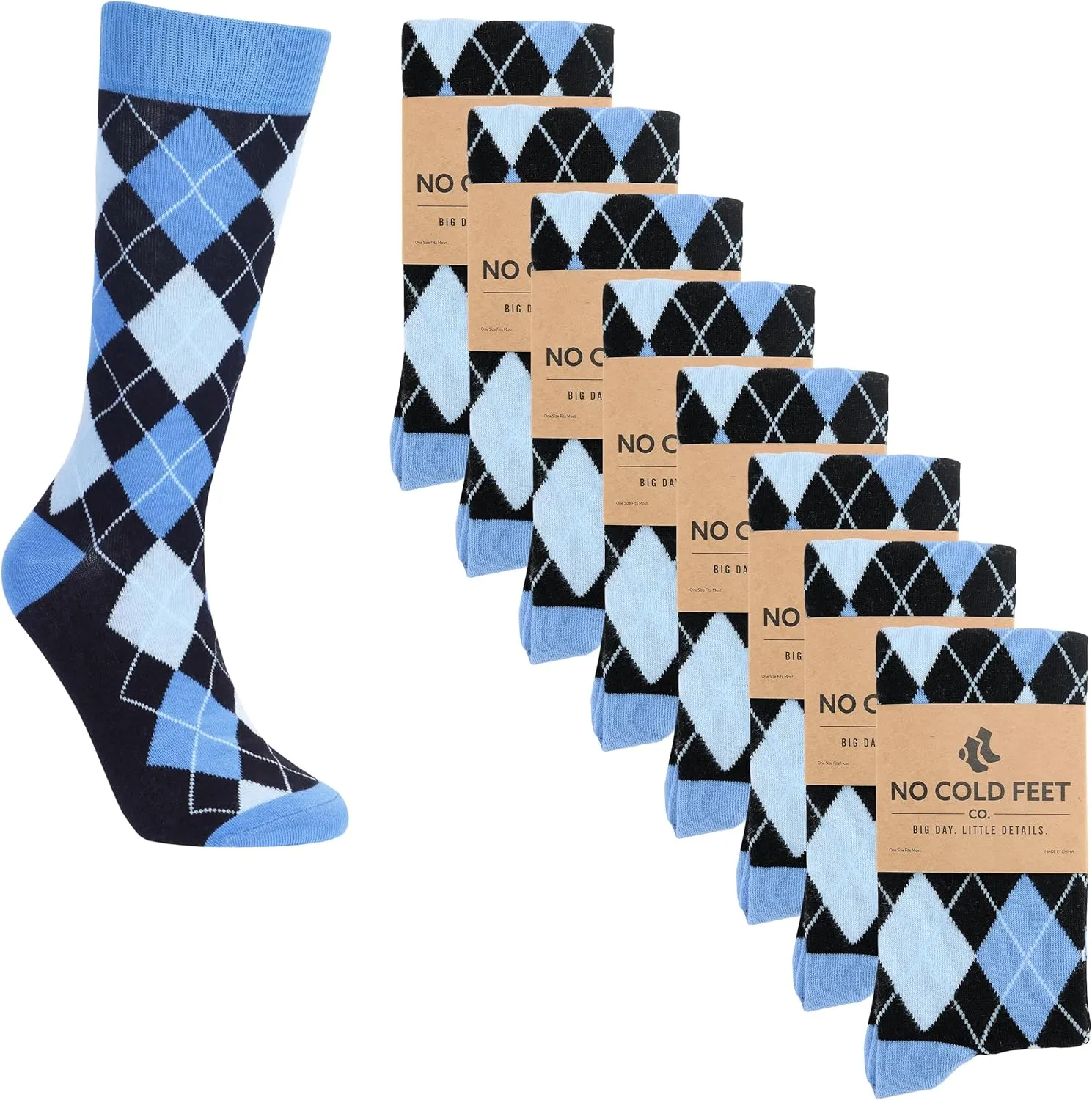 Fun Blue Colorful Novelty Socks for Men for Dress Casual Formal Groomsmen Wedding, 8 Pack