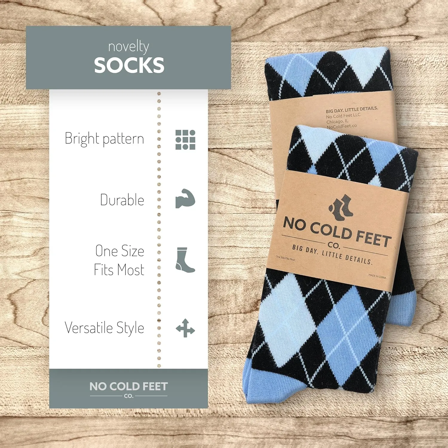 Fun Blue Colorful Novelty Socks for Men for Dress Casual Formal Groomsmen Wedding, 8 Pack