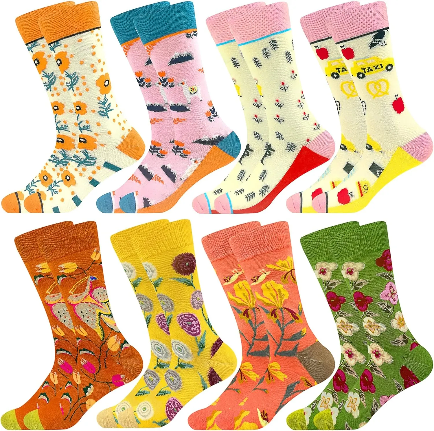 Fun Colorful Socks Patterned Funky Happy Crew Sock Combed Cotton Stockings Packs