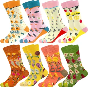 Fun Colorful Socks Patterned Funky Happy Crew Sock Combed Cotton Stockings Packs