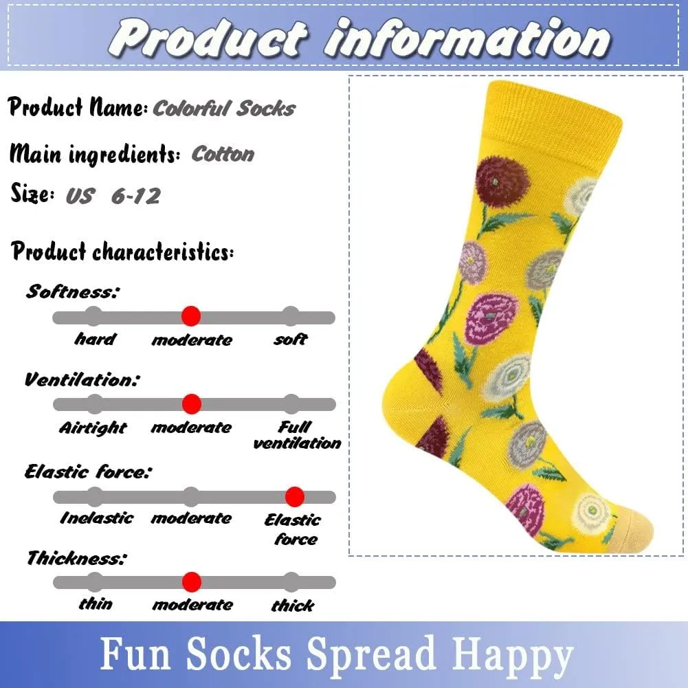 Fun Colorful Socks Patterned Funky Happy Crew Sock Combed Cotton Stockings Packs