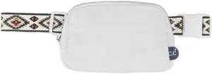 Funky Junque Crossbody Bum Bag Fanny Pack for Women and Girls with Adjustable Straps and Pockets - Aztec Strap - White