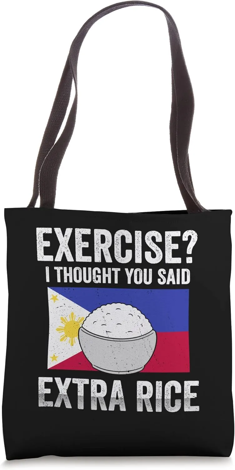 Funny Exercise Extra Rice Filipino Flag Tote Bag