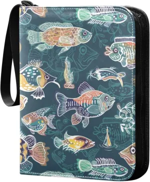 Funny-fish Pattern Game Sports Cards Card Binders 4 Pocket - Hold 400 Game Cards, Waterproof Wear-resistant Trading Card Albums Collection Book Holder for Boys Girls