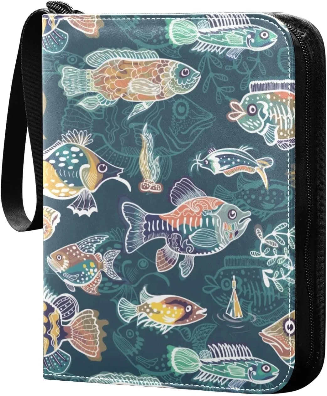 Funny-fish Pattern Game Sports Cards Card Binders 4 Pocket - Hold 400 Game Cards, Waterproof Wear-resistant Trading Card Albums Collection Book Holder for Boys Girls