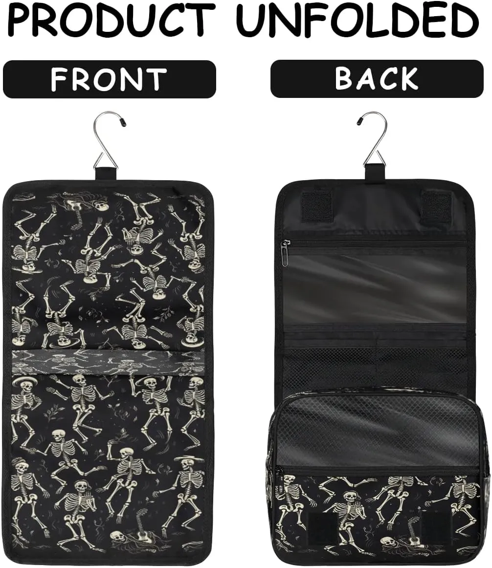 Funny Skull Skeleton Hanging Toiletry Bag for Women Travel Makeup Bag Cosmetic Organizer Travel Toiletries Bag for Men