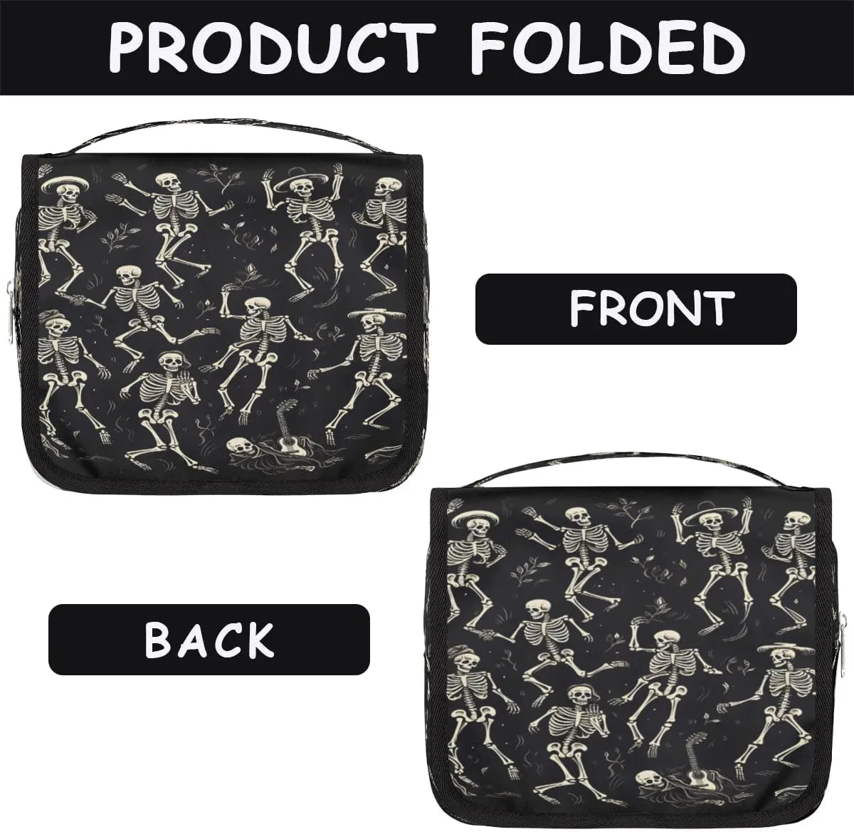Funny Skull Skeleton Hanging Toiletry Bag for Women Travel Makeup Bag Cosmetic Organizer Travel Toiletries Bag for Men