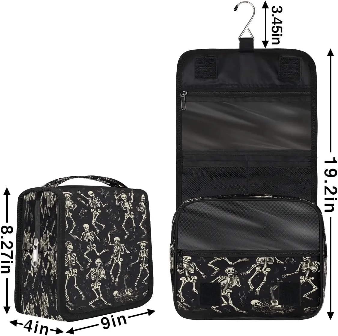 Funny Skull Skeleton Hanging Toiletry Bag for Women Travel Makeup Bag Cosmetic Organizer Travel Toiletries Bag for Men