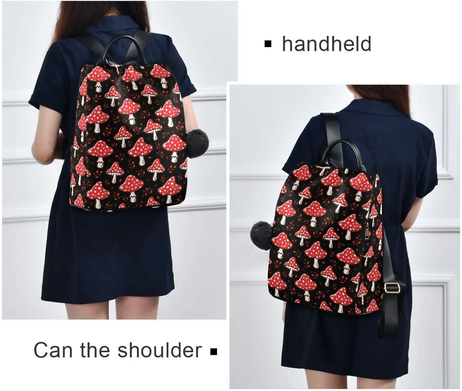 Fustylead Amazing Amanita Red Mushroom Women Backpack Purse Anti-theft Travel Backpack Fashion Shoulder Handbag