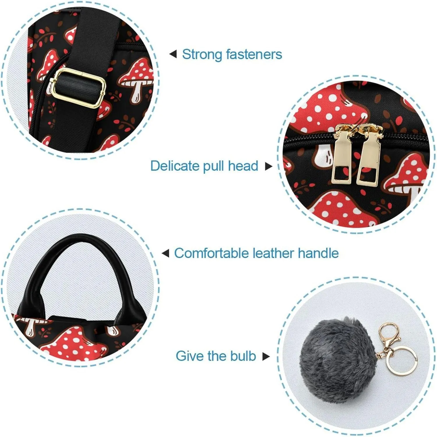 Fustylead Amazing Amanita Red Mushroom Women Backpack Purse Anti-theft Travel Backpack Fashion Shoulder Handbag