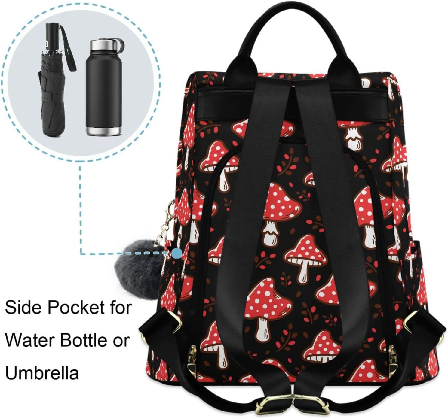 Fustylead Amazing Amanita Red Mushroom Women Backpack Purse Anti-theft Travel Backpack Fashion Shoulder Handbag