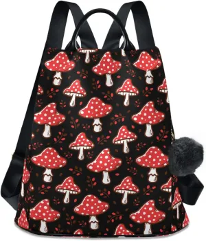 Fustylead Amazing Amanita Red Mushroom Women Backpack Purse Anti-theft Travel Backpack Fashion Shoulder Handbag