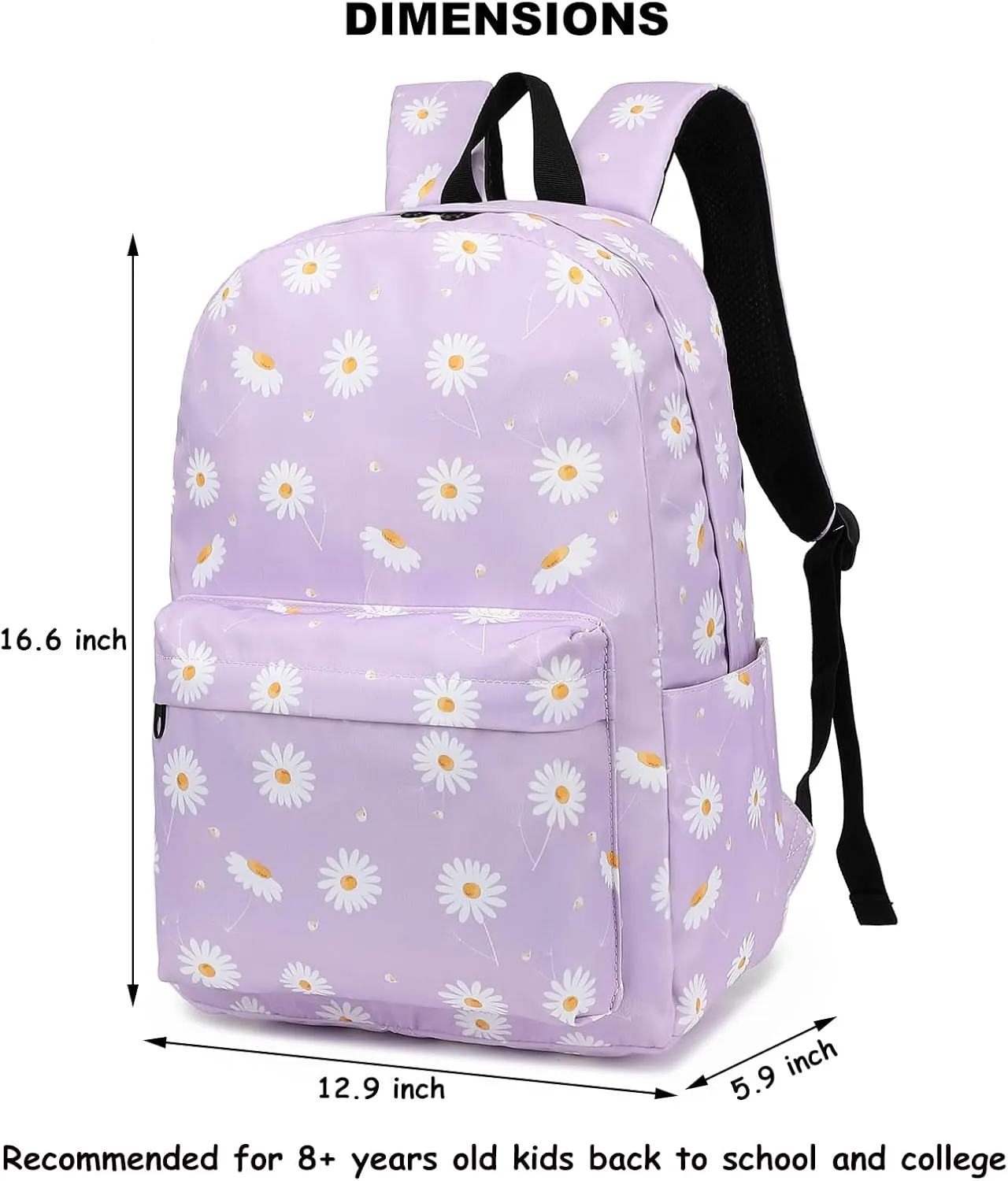 Fuyicat Flowers School Backpack for Girls, Kids Teens Elementary Middle School Bag Women College Bookbag Laptop Backpacks (Daisy Purple)