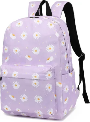 Fuyicat Flowers School Backpack for Girls, Kids Teens Elementary Middle School Bag Women College Bookbag Laptop Backpacks (Daisy Purple)
