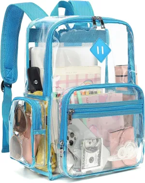 Fuyicat Heavy Duty Clear Backpack for Girls Boys Women Men, PVC Transparent School Backpacks See Through College Bookbag (Blue)