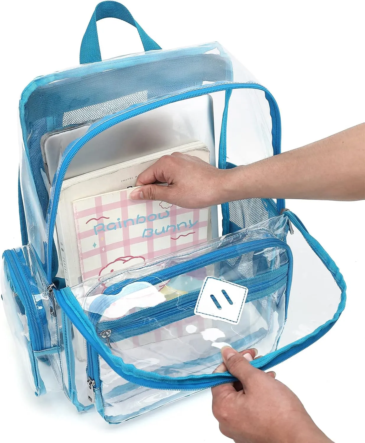 Fuyicat Heavy Duty Clear Backpack for Girls Boys Women Men, PVC Transparent School Backpacks See Through College Bookbag (Blue)