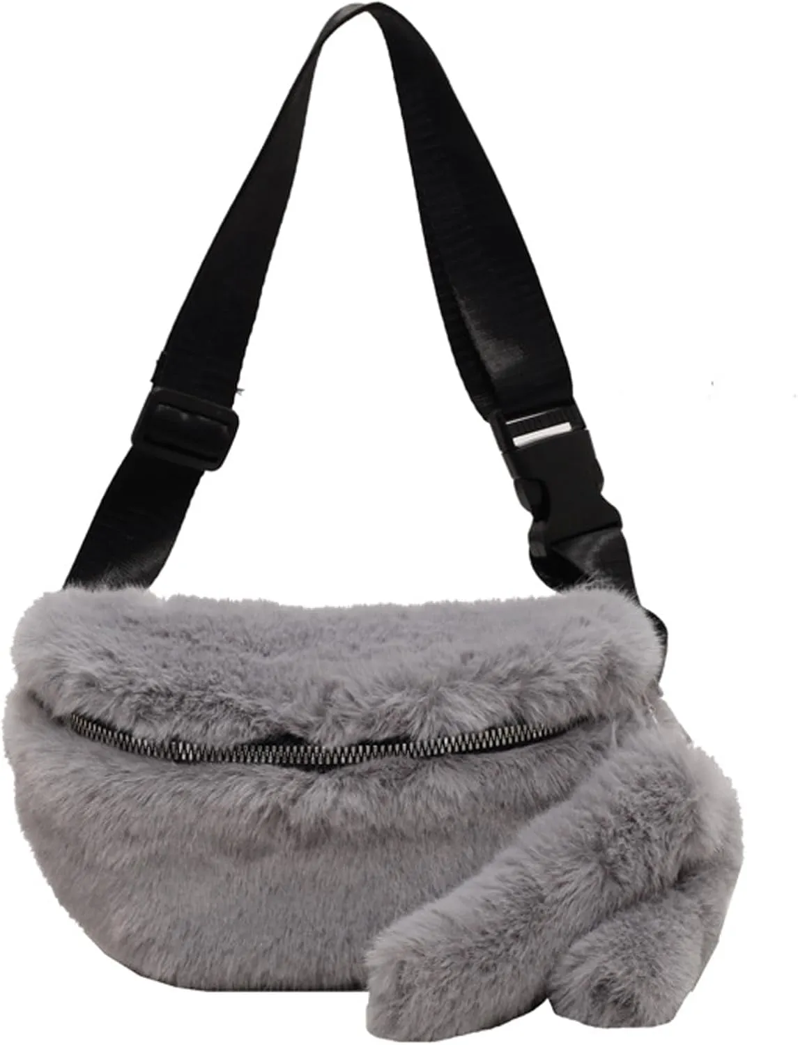 Fuzzy Fanny Pack for Women Faux Fur Belt Bum Bag with Adjustable Strap Waist Pouch Casual Crossbody Purse for Travel