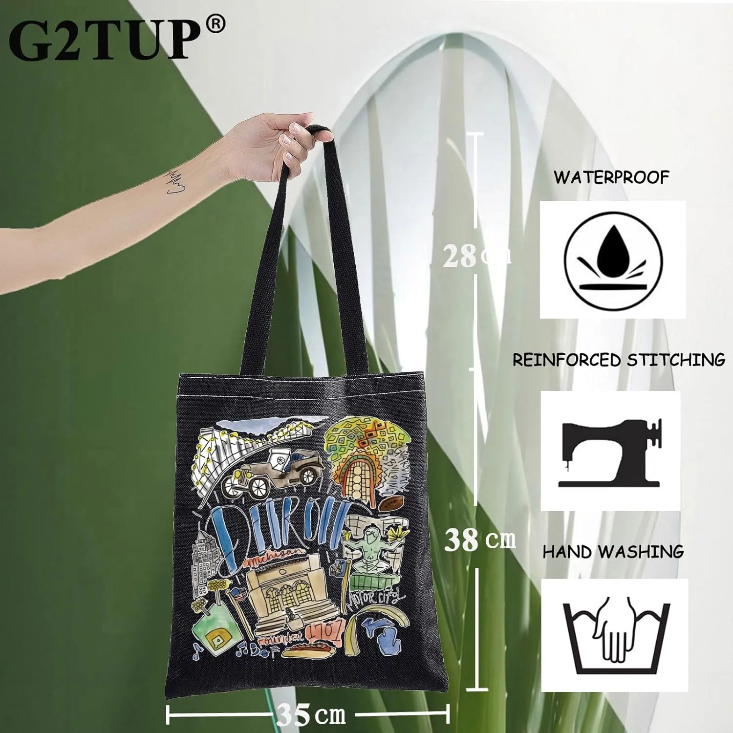 G2TUP Detroit Michigan Travel Tote Bag - Trip Souvenir Gift With Landmarks Shoulder Bag - Detroit Merch