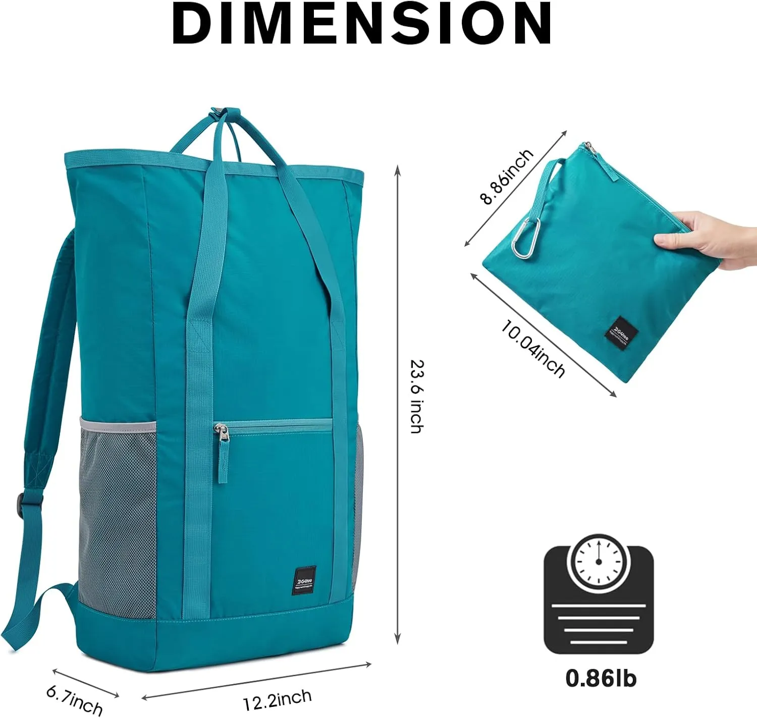 G4Free 40L Packable Backpack Waterproof Tote Bag Convertible Large Lightweight Hiking Backpack Travel Casual Daypack for Maen Women(Peacock Blue)