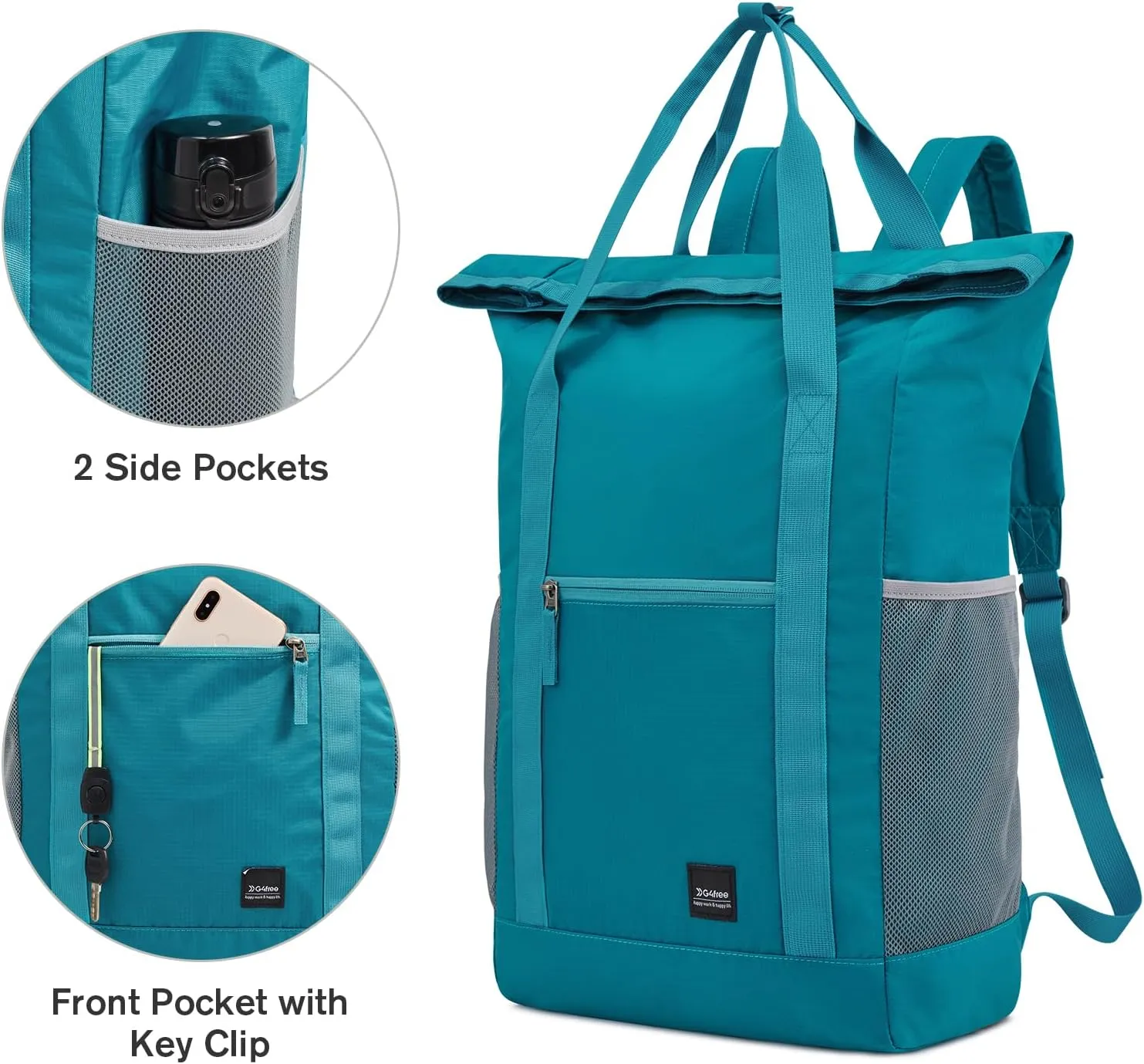 G4Free 40L Packable Backpack Waterproof Tote Bag Convertible Large Lightweight Hiking Backpack Travel Casual Daypack for Maen Women(Peacock Blue)