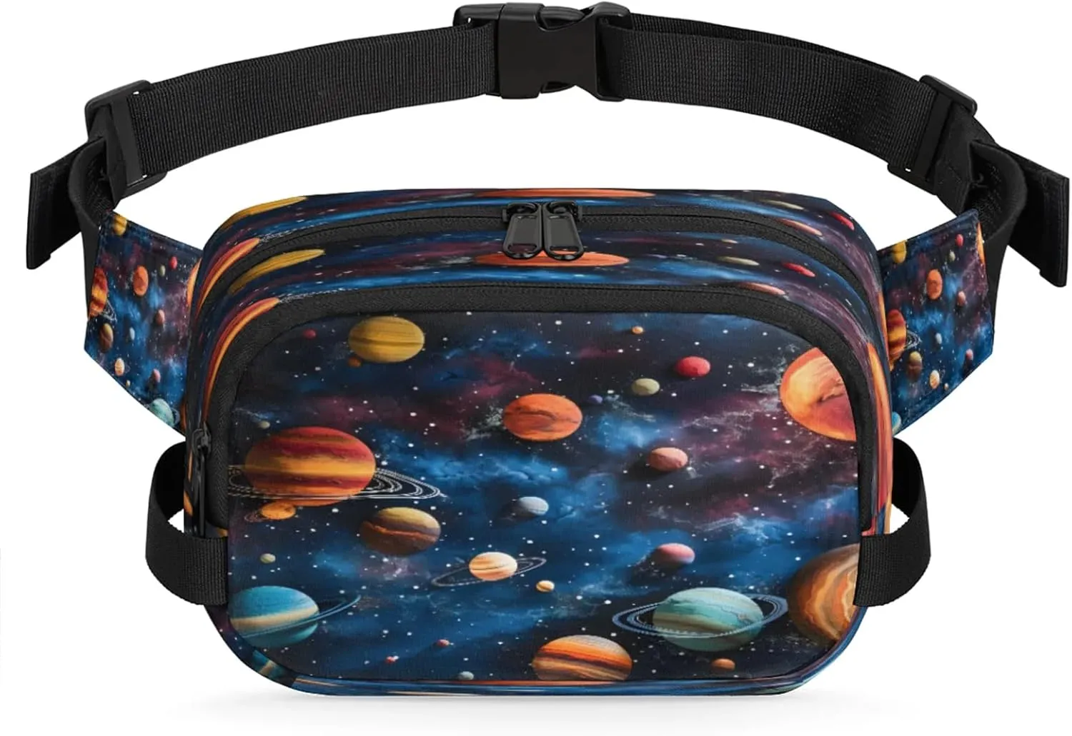 Galactic Wonders Waterproof Unisex Square Fanny Pack, Adjustable Waist Bag with Pockets, Sturdy Lightweight Crossbody Bag for Travel, Running, Hiking (9x6.1x2.5 Inches)