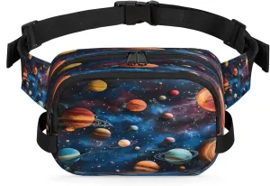 Galactic Wonders Waterproof Unisex Square Fanny Pack, Adjustable Waist Bag with Pockets, Sturdy Lightweight Crossbody Bag for Travel, Running, Hiking (9x6.1x2.5 Inches)