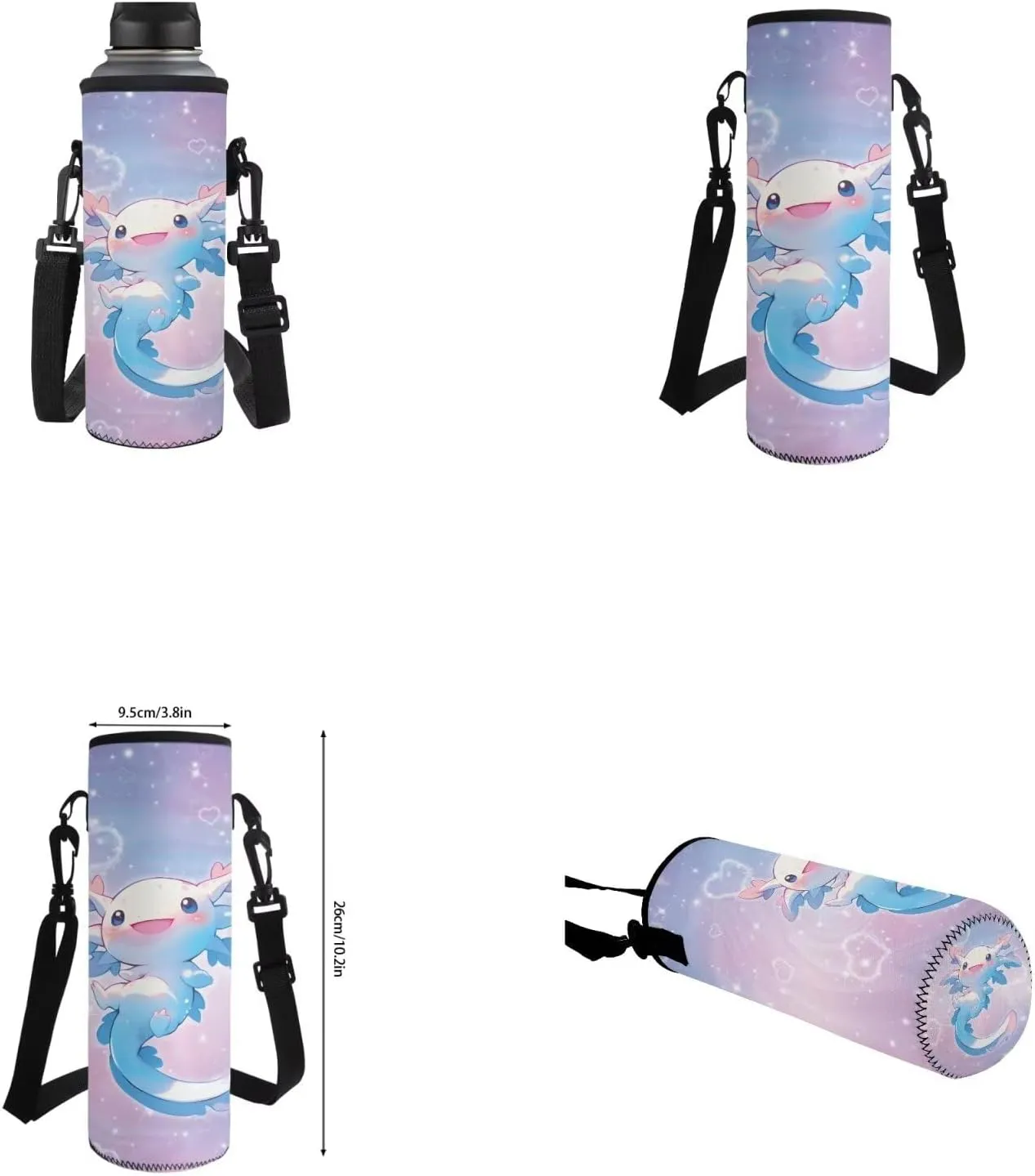 Galaxy Axolotl Backpack for Girls Kids Bookbag with Lunch Box Water Bottle Pouch, and Pencil Case for Boys 4 PCS Junior High School Bag With Front Pocket for 5th Grade Kids