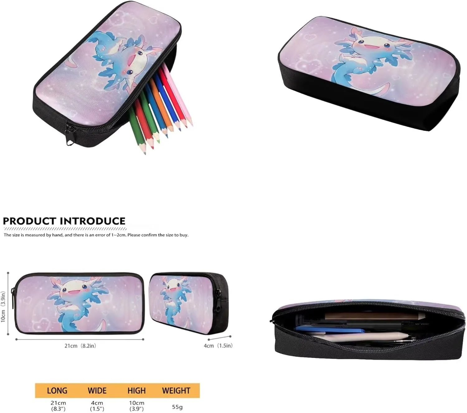 Galaxy Axolotl Backpack for Girls Kids Bookbag with Lunch Box Water Bottle Pouch, and Pencil Case for Boys 4 PCS Junior High School Bag With Front Pocket for 5th Grade Kids