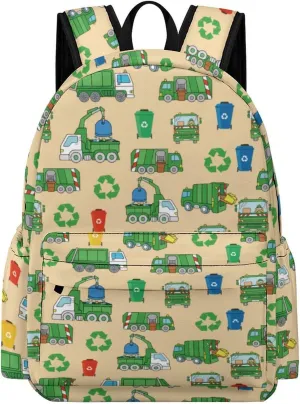 Garbage Trucks Backpack for Kids Boys 16.5 Inch Toddler Backpacks Cartoon Garbage Trucks Schoolbag