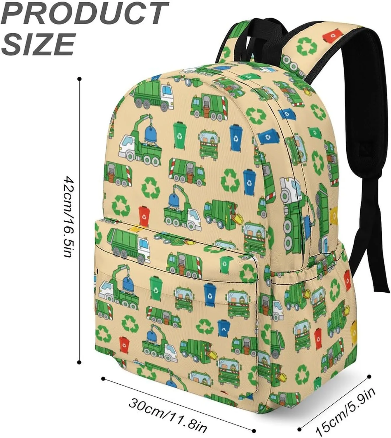 Garbage Trucks Backpack for Kids Boys 16.5 Inch Toddler Backpacks Cartoon Garbage Trucks Schoolbag