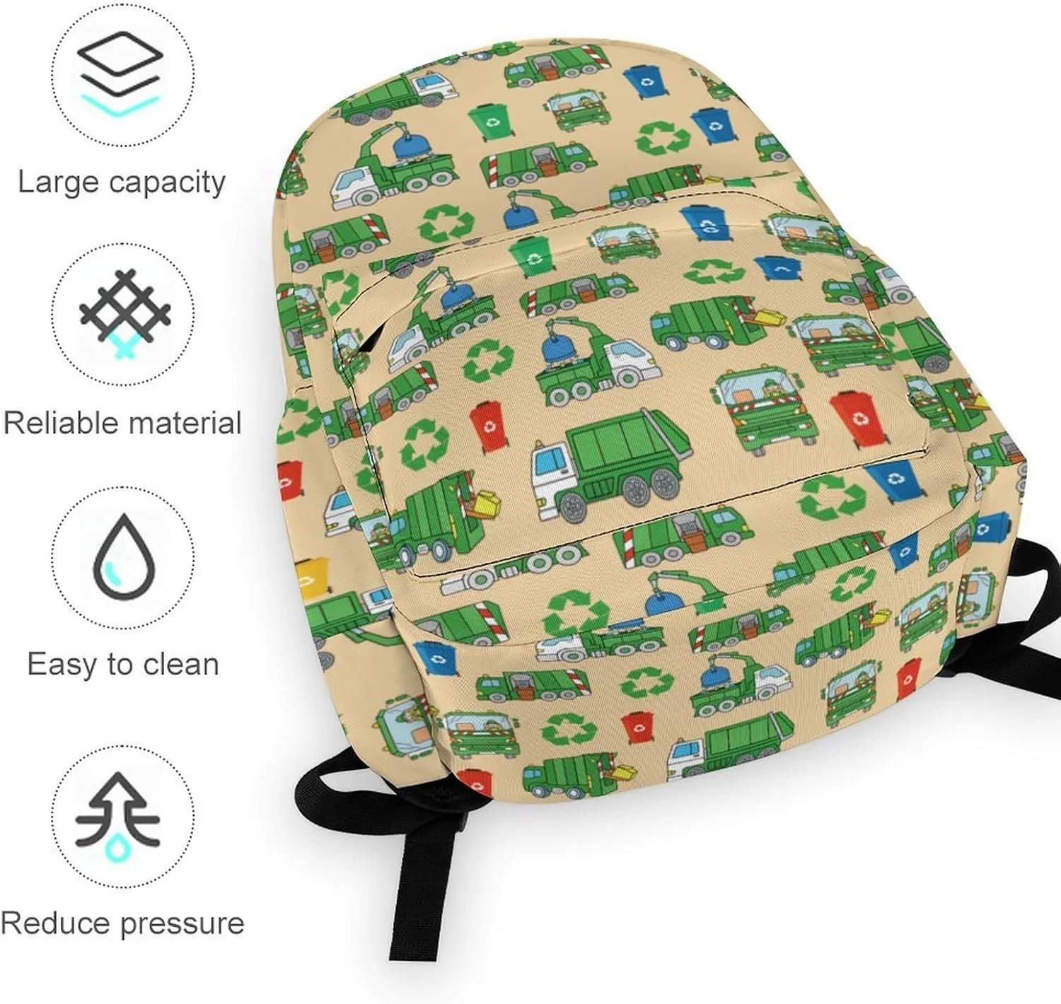 Garbage Trucks Backpack for Kids Boys 16.5 Inch Toddler Backpacks Cartoon Garbage Trucks Schoolbag