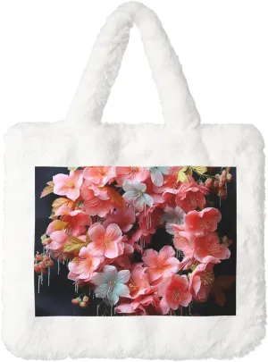 Garlands Nice Flowers Plush Shoulder Bag Faux Fur Handbag Cute Fuzzy Tote Bag Women Ladies Underarm Bag For Autumn And Winter