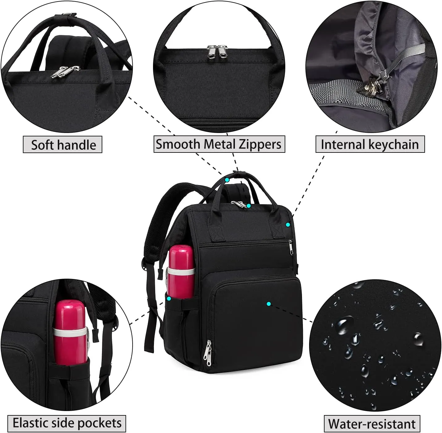 Gatycallaty Nursing Backpack, Black Color, 10.6"L x 7.6"W x 16.4"H, 20L Capacity, 2 Compartments and 12 Pockets, Ideal for Women Nurses, Commuter, Clinical and Travel Use