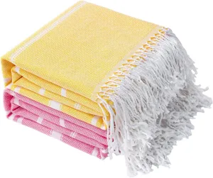 Genovega 2 Packs Oversized Cotton Turkish Beach Bath Towel Set 74"x38" Extra Large Sand Free Quick Dry Swim Camping Pool Clearance Towels Travel Blanket Adult Essentials Stripe Yellow Pink