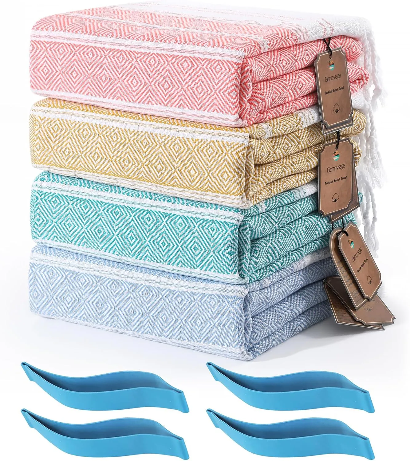 Genovega 4 Packs Turkish Bathroom Bath Towels Bulk Beach Pool Swim Towel Set Absorbent Quick Dry Extra Large Long Wide Multipack Adult Men Soft Cotton Luxury Hot Tub Spa Accessories