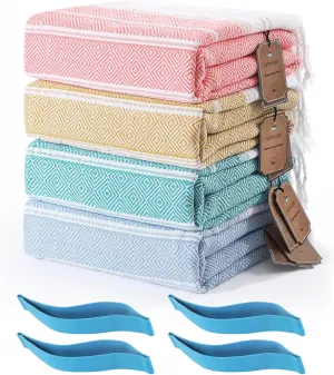 Genovega 4 Packs Turkish Bathroom Bath Towels Bulk Beach Pool Swim Towel Set Absorbent Quick Dry Extra Large Long Wide Multipack Adult Men Soft Cotton Luxury Hot Tub Spa Accessories