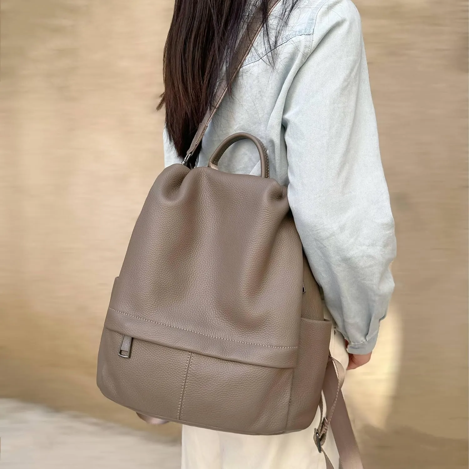 Genuine Leather Backpack Purse For Women Antitheft Real Soft Rucksack Fashion Designer Convertible Ladies Shoulder Bag Grey