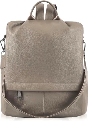 Genuine Leather Backpack Purse For Women Antitheft Real Soft Rucksack Fashion Designer Convertible Ladies Shoulder Bag Grey