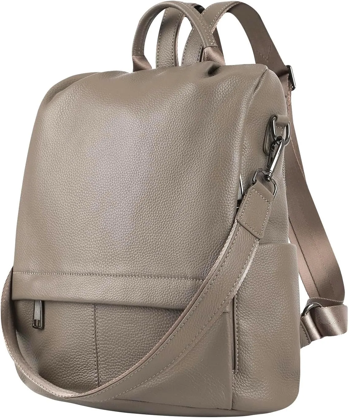Genuine Leather Backpack Purse For Women Antitheft Real Soft Rucksack Fashion Designer Convertible Ladies Shoulder Bag Grey