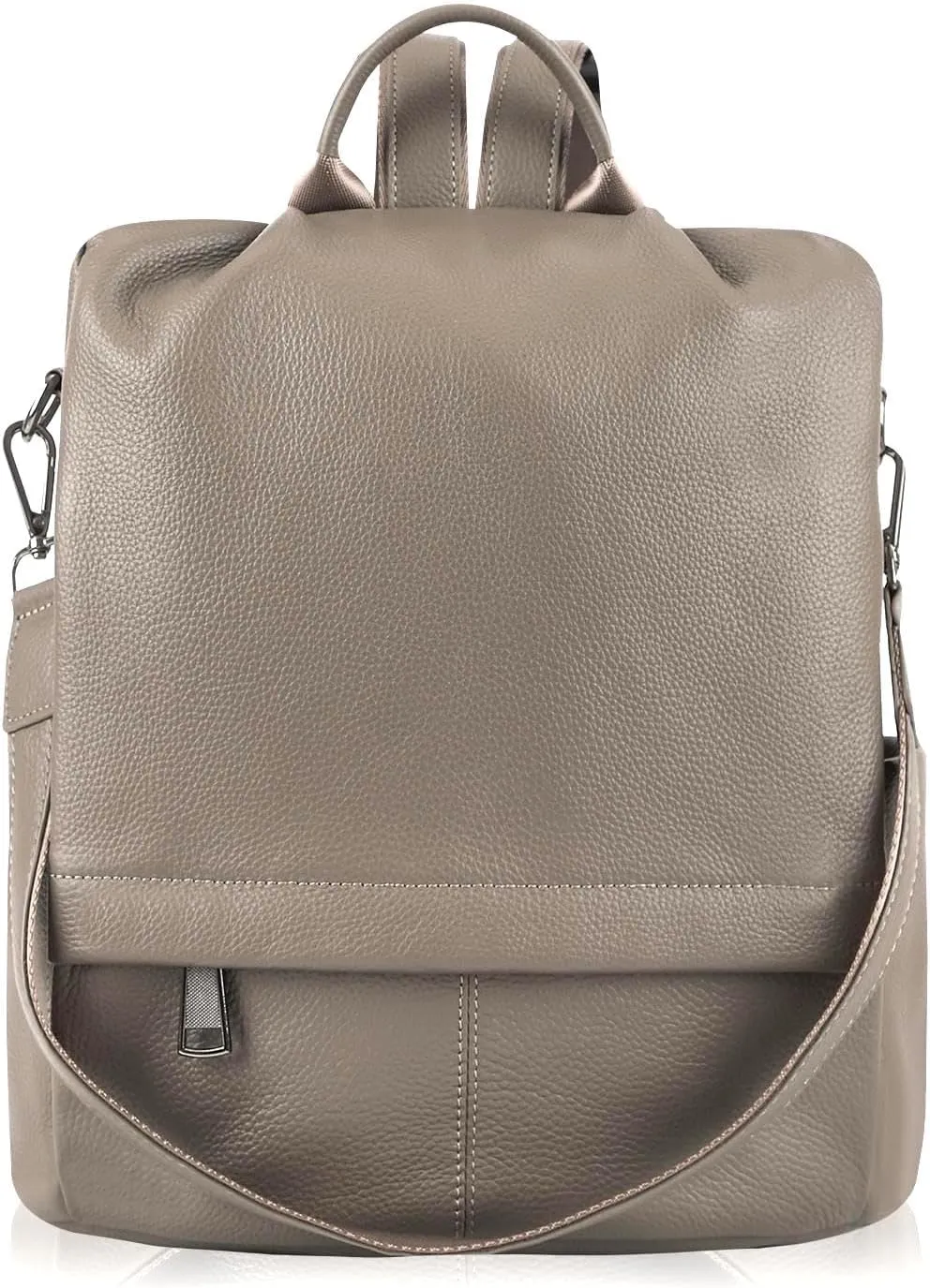 Genuine Leather Backpack Purse For Women Antitheft Real Soft Rucksack Fashion Designer Convertible Ladies Shoulder Bag Grey