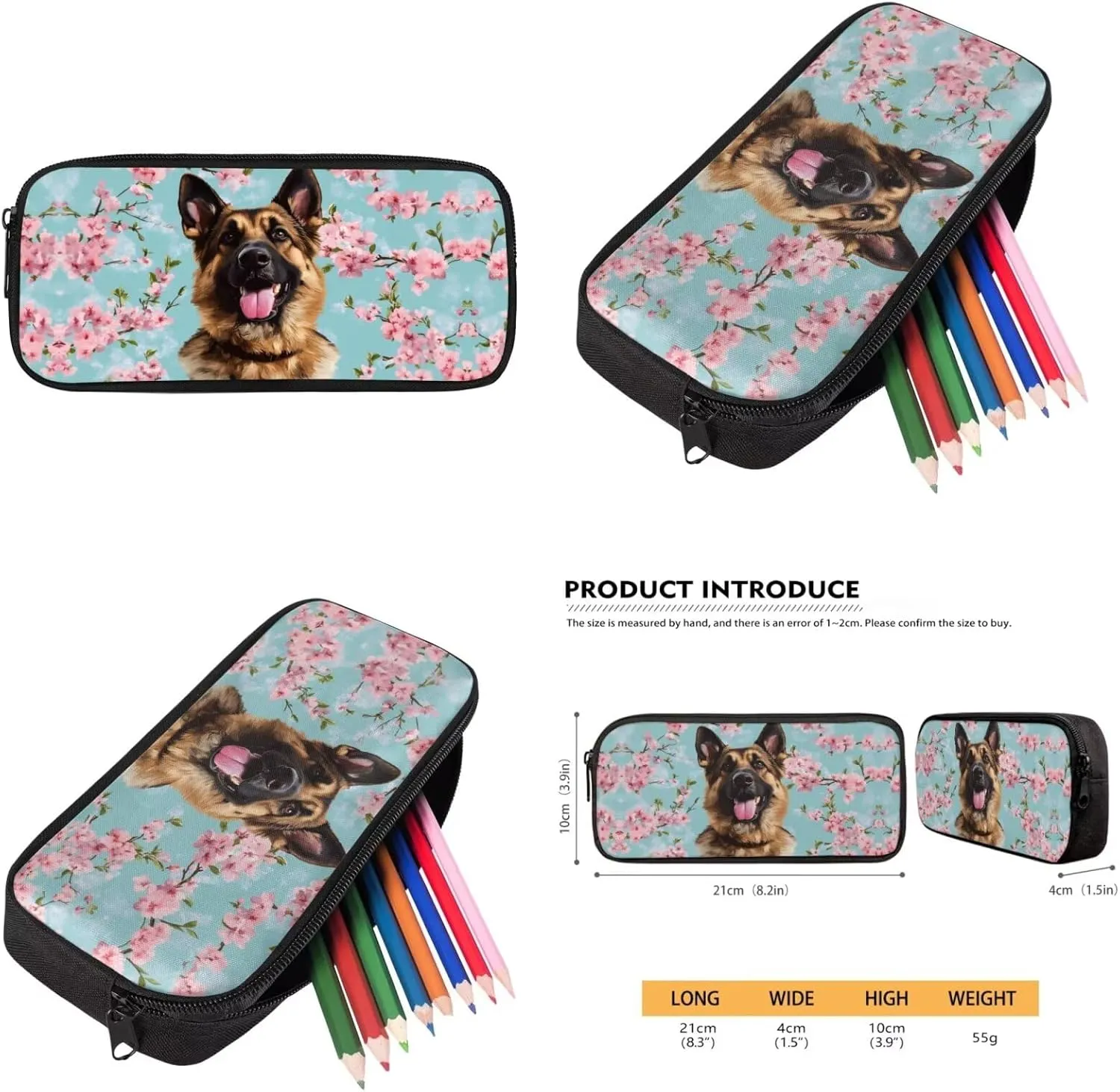 German Shepherd Backpack with Lunch Box Set for Girls 10-12/8-12/8-10 Dog Kids Bookbags for 5th Grade and Lunch Bag Cherry Blossom Middle School Back Pack Lunchbox Pencil Case Preppy
