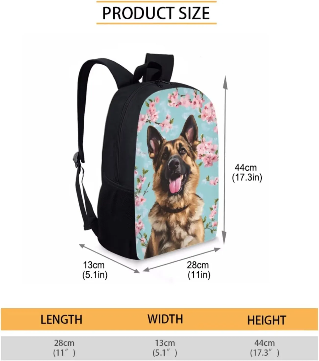 German Shepherd Backpack with Lunch Box Set for Girls 10-12/8-12/8-10 Dog Kids Bookbags for 5th Grade and Lunch Bag Cherry Blossom Middle School Back Pack Lunchbox Pencil Case Preppy
