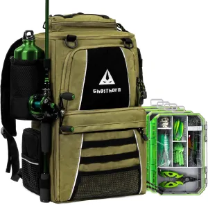 Ghosthorn Fishing Tackle Backpack with 4 3600 Tackle Boxes Rod Holder Outdoor 43L Large Bag with Detachable Wasit Bag Storage Fishing Gear and Equipment Waterproof