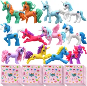 GIFTEXPRESS® 12 pcs Individual Packed Magical Unicorn Ponys Unicorns Figure and Unicorn Stickers Sheets for Girls Birthday Party, Valentine's Day Goodies Bag