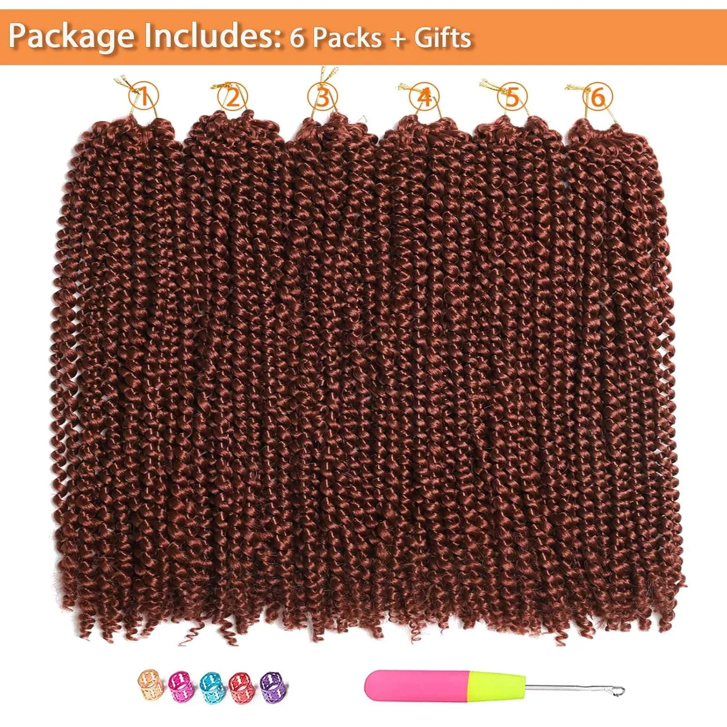 Ginger Passion Twist Hair 18 Inch 6 Packs Copper Red Water Wave Crochet Hair for Butterfly Locs Passion Twists Long Bohemian Braiding Protective Style Hair Extensions (18 Inch, 6 Packs, 350#)