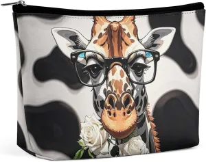 Giraffe Bites The Rose Makeup Bag for Women Portable Cosmetic Bag Waterproof Toiletry Bag Storage Bag Large Makeup Pouch Aesthetic Handheld Makeup Bag for Travel Work