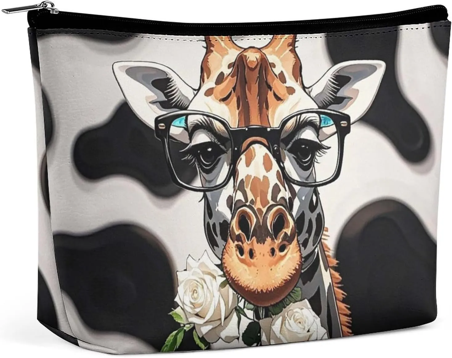 Giraffe Bites The Rose Makeup Bag for Women Portable Cosmetic Bag Waterproof Toiletry Bag Storage Bag Large Makeup Pouch Aesthetic Handheld Makeup Bag for Travel Work