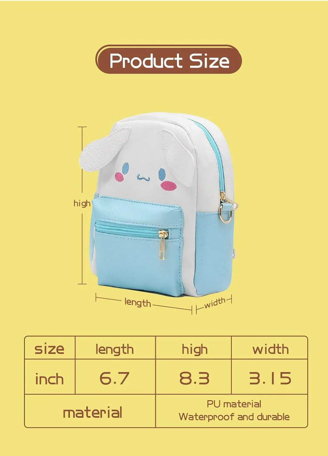 Girls Anime Kawaii Mini Backpack   Keychain Anime Cosplay Back Pack Cute Doll Handbag Shoulder Bag(Blue)