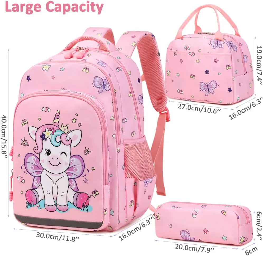 Girls Backpack for Elementary Kids School Bookbag Set Cute Unicorn Backpacks for Girls Water Resistant